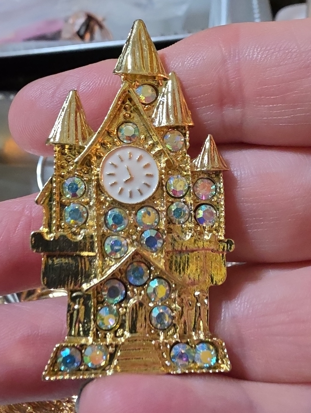 A28- Gold & Crystal Castle Brooch / Pendant Combo